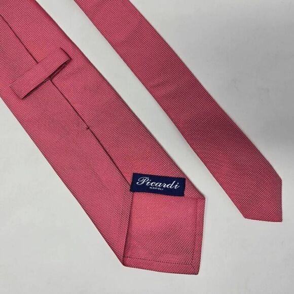 PICARDI NAPOLI SILK TIE RED SATIN COLOR SHIFT MICRO DOT PATTERN 4" X 59" - Picture 2 of 2